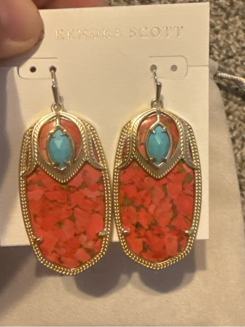 Kendra Scott Coral and Turquoise Gold-Tone Elisa Drop Earrings